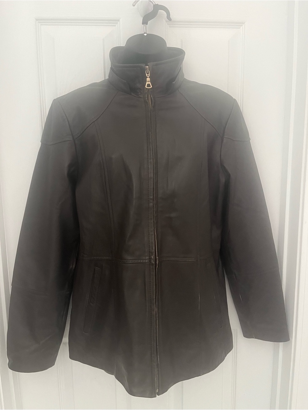 Worthington Brown Leather Zip-Front Women's Jacket